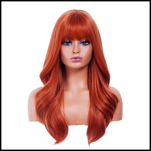 Long Wavy Synthetic Wig with Bangs Heat Resistant Modern Party Wear